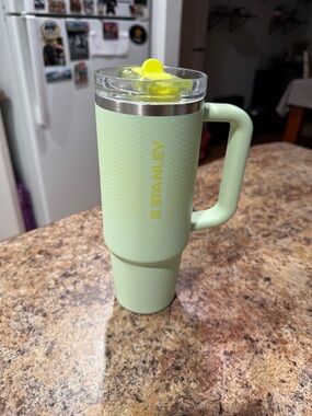 Stanley Mint Green Travel Mug with Neon Yellow Accent
